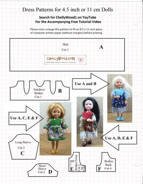 printable sewing pattern    miniature dolls dresses