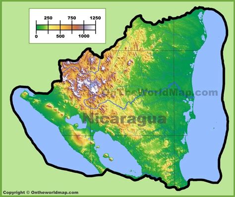 nicaragua physical map ontheworldmapcom