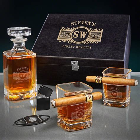 Marquee Engraved Carson Whiskey Decanter And Cigar T Set Etsy