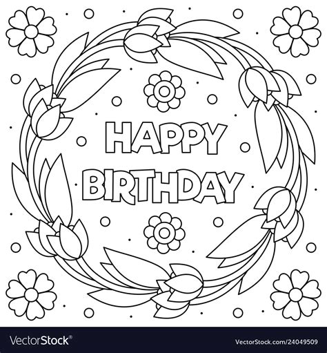 happy birthday coloring page wreath royalty  vector