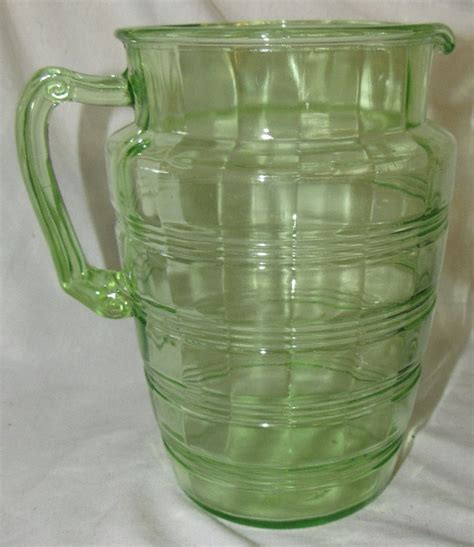 sold price vintage green depression glass pitcher 8 1 2 h ec
