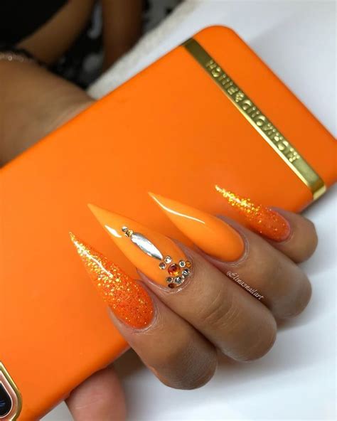 Nägel Bild Orange Acrylic Nails Orange Nails Stiletto Nails Glitter