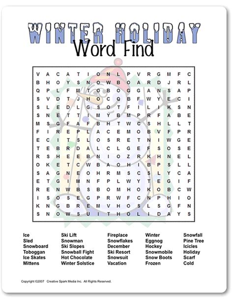 printable winter holiday word find funsationalcom holiday