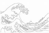 Kanagawa Dessin Hokusai Coloriage Vague Onda Plains Dessiner Ola 1823 Aquarelle Jurassic Puertas sketch template