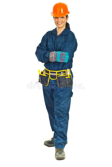 worker woman holding tools container stock image image of happy