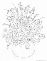 Coloring Embroidery Flowers Pages Flower Adult Drawing Bouquets Patterns Basket Adults sketch template
