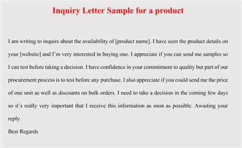 sample letters  product inquiry