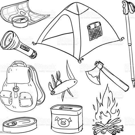Camping Equipment In Black And White Stock Illustration Download