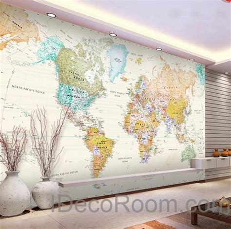 Colorful World Map Wallpaper Wall Decals Wall Art Print