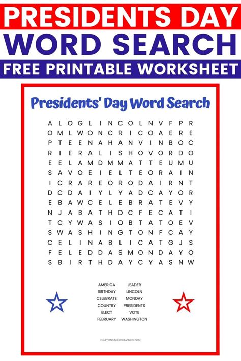 presidents day word search  printable worksheet