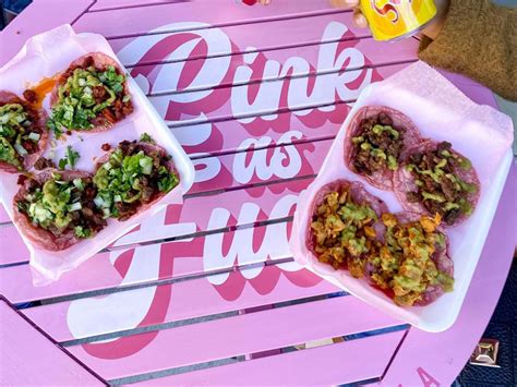 pink and boujee food stand known for its signature pink homemade tacos