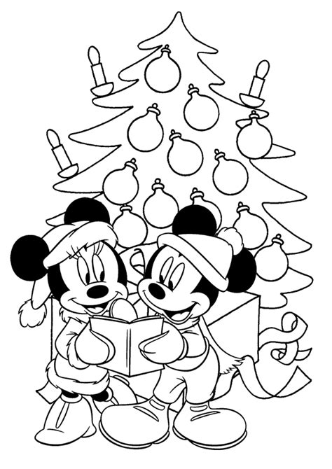 mickey  minnie mouse  large christmas tree coloring pages