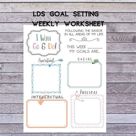 lds youth  children goal setting weekly worksheet   poster