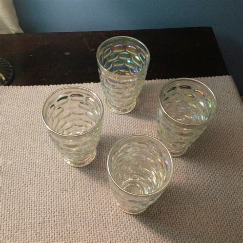 Set Of 4 Vintage Iridescent Glassware By Federal Glass Yorktown 1960s