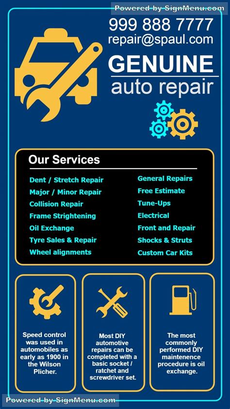 digital signage menu board template   car repair garage