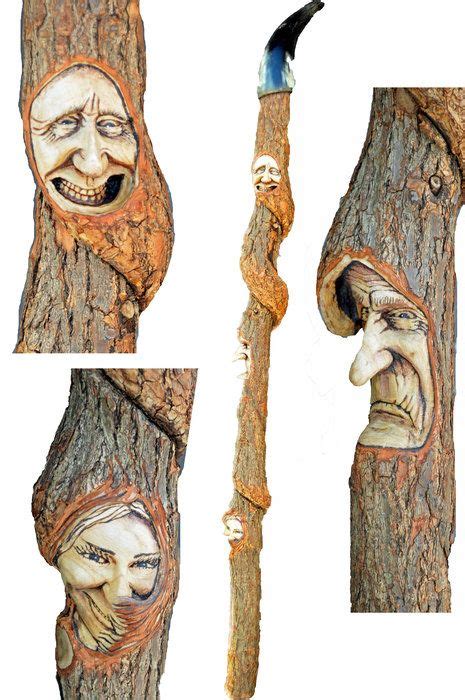 cane walking stick wood spirit carving  josh carte  josh carte