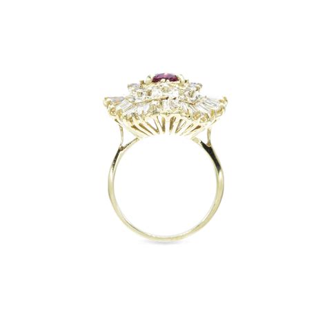 estate 18kt yellow gold ruby and diamond ballerina set ring louis