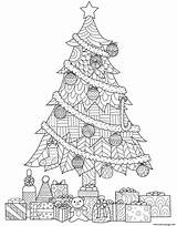 Coloring Adults Tree Pages Intricate Christmas Pattern Printable Decorated Gifts Print sketch template