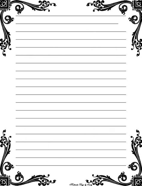 deco corner lined stationery  printable stationery writing paper