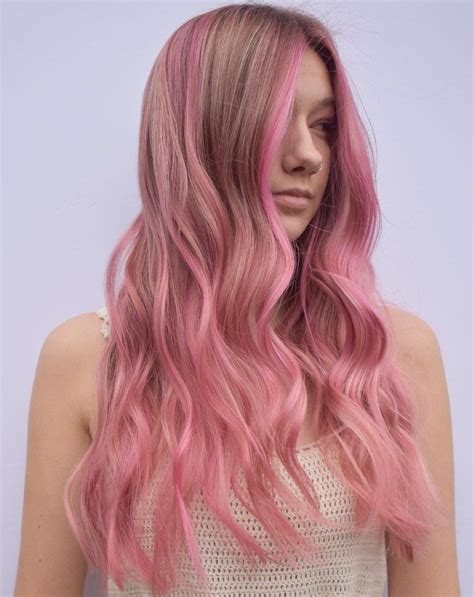 Bronde And Pink Balayage Highlights Pastel Pink Hair Color Pink And