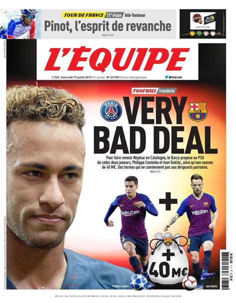 coutinho rakitic money  neymar french newspaper calls    bad deal football