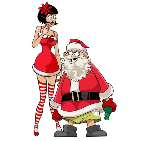 Drunk Santa Claus With A Girl In A Red Dress Stock Vector