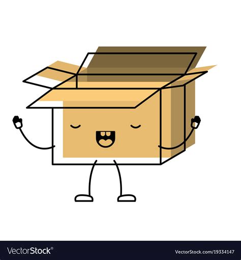 opened kawaii animated cardboard box  watercolor