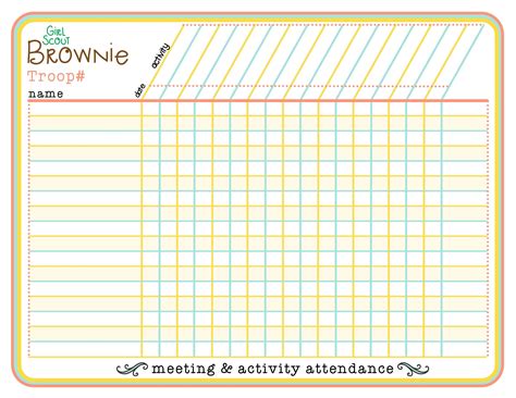 brownie girl scout meeting activity attendance  fillable etsy