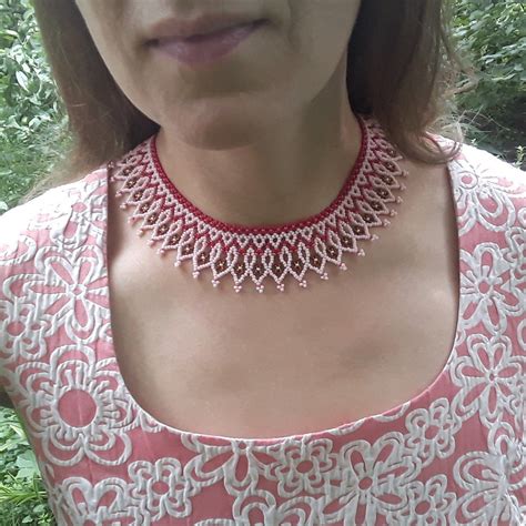 seed bead collar necklace for women pink lace necklace of beads