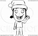 Girl Wearing Santa Waving Christmas Cartoon Coloring Hat Clipart Thoman Cory Outlined Vector 2021 sketch template