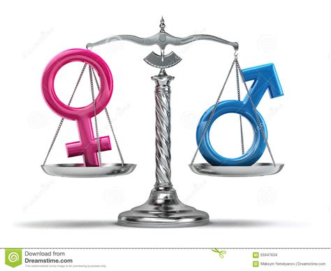 gender equality concept male and female signs on the scales iso stock