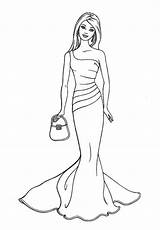 Coloring Pages Barbie Girls Fashion Model Gown Princess Beautiful Wear Night Printable Sheets Kids Girl Mermaid Print Ages People Books sketch template