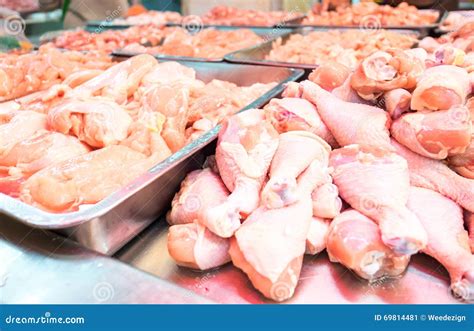 close  raw chicken meat  counter  fresh market stock image