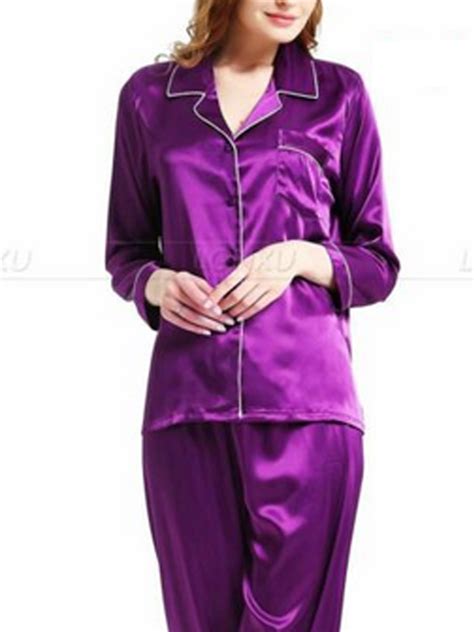 women ladies long sleeve silk 2pcs set satin thin pajamas suits summer