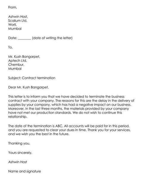 business contract termination letter samples