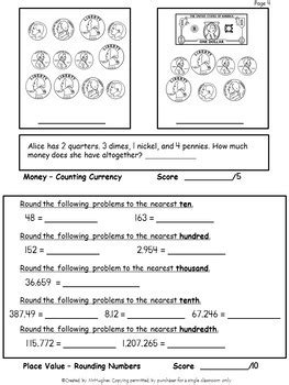 basic math skills assessment basic math test grades   tpt