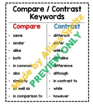 compare  contrast key words  contrast key keyword