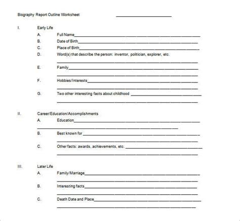 biography outline template   word excel  format
