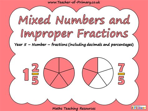mixed numbers  improper fractions year  teaching resources
