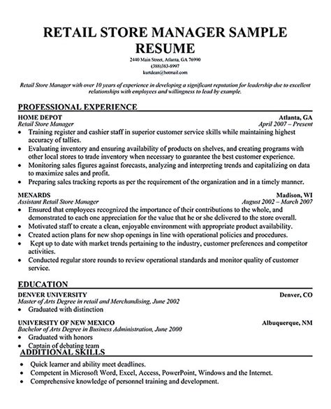 retail manager resume examples retail manager resume
