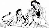 Jasmine Coloring Rajah Tiger Pages Aladdin Cartoon Princess Girls sketch template