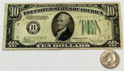 lot     ten dollar hamilton green seal federal reserve note