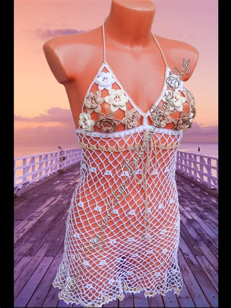 Halter Sexy Beach Dress Crochet Cover Up Mini Summer Gipsy Etsy