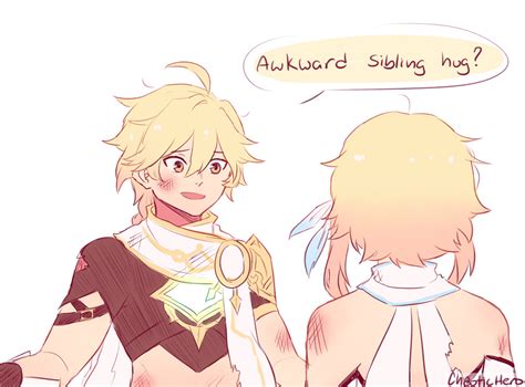 Aether And Lumine 1 Chaotichero Fan Art Anime Cute Drawings