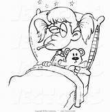 Sick Drawing Cartoon Girl Bed Child Coloring Clipart Line Teddy Pages Bear Resting Person Vector Anointing Royalty Leishman Ron Getdrawings sketch template