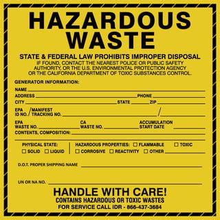 printable hazardous waste label template printable templates