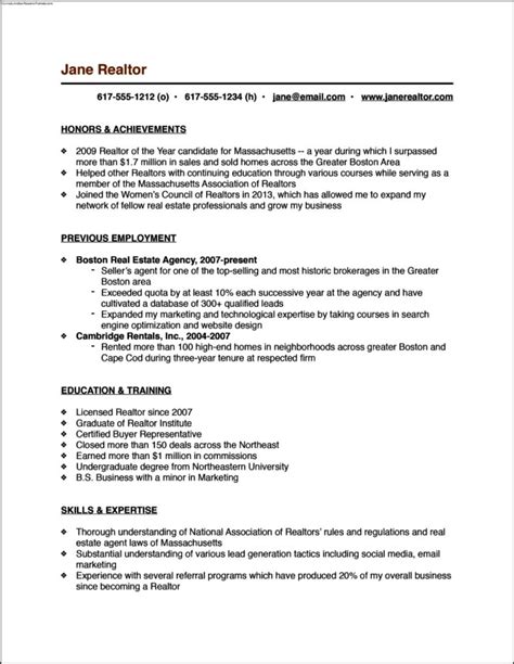 real estate resume templates  samples examples format resume
