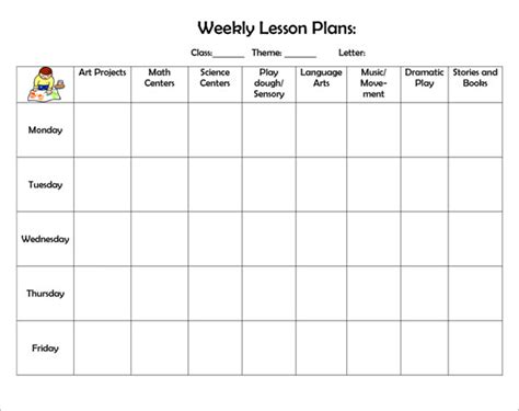 weekly lesson plan samples  google docs ms word pages