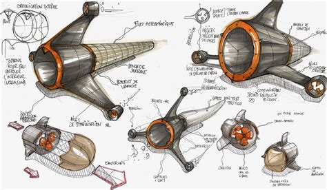 marine drone  elie ahovi  coroflotcom industrial design sketch sketch markers weapon