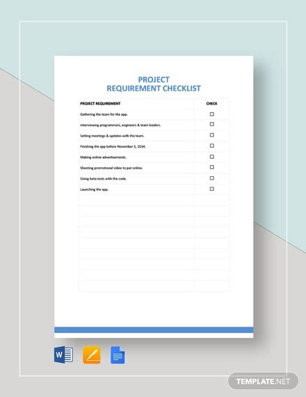 project requirement checklist examples   examples